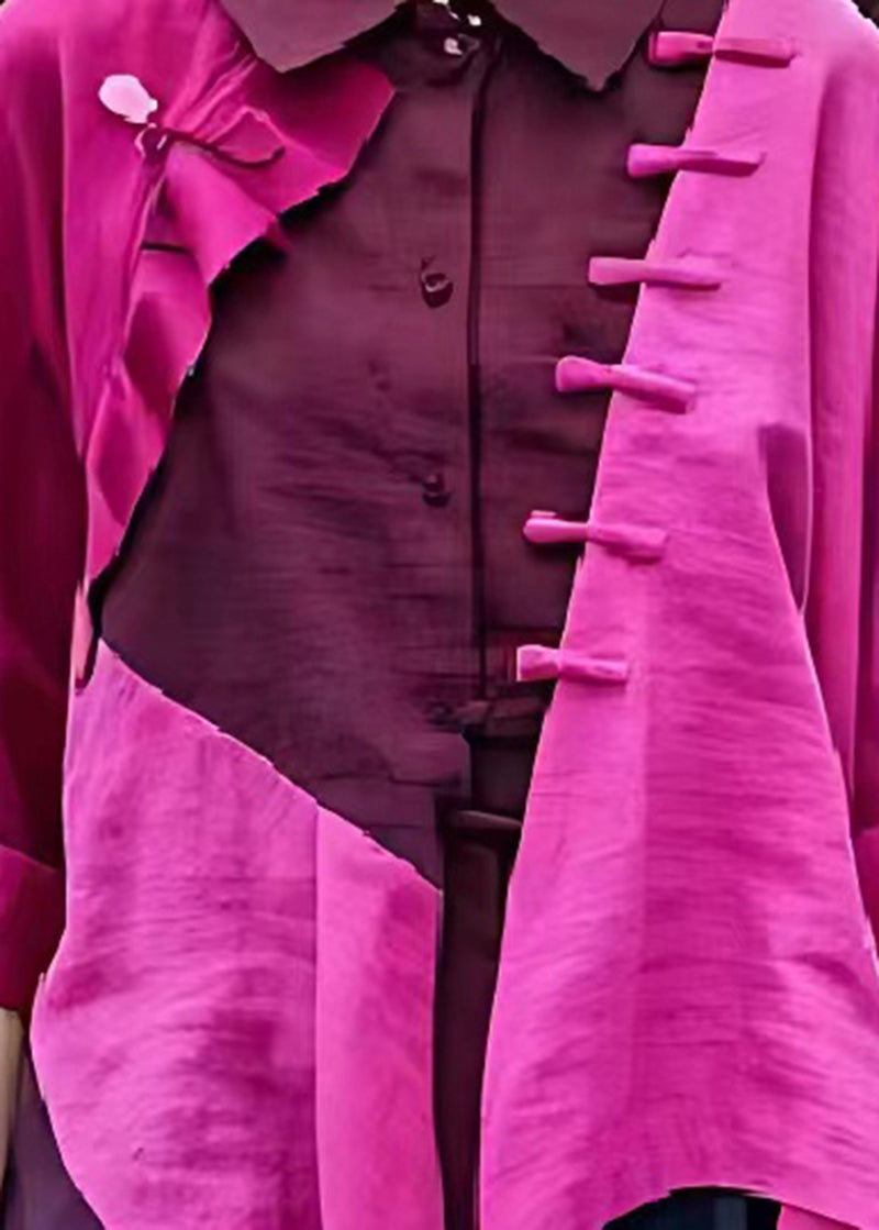 Purple Asymmetrical Patchwork Linen Shirt Top Summer