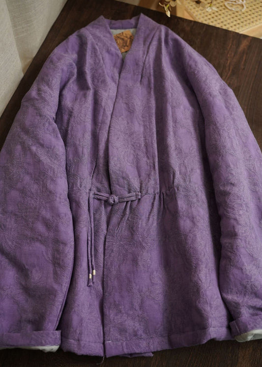 Purple Chinese Button Jacquard Fine Cotton Parka Spring