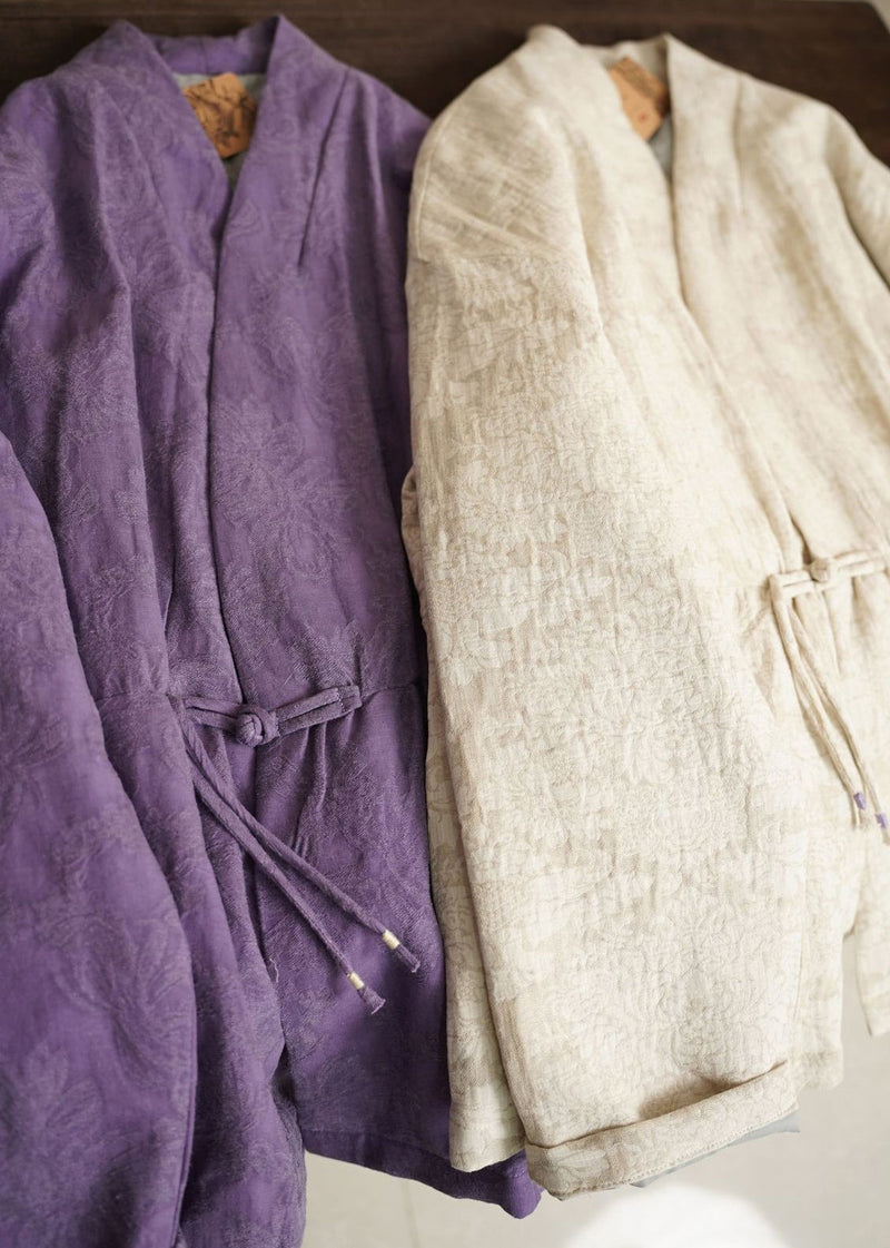 Purple Chinese Button Jacquard Fine Cotton Parka Spring