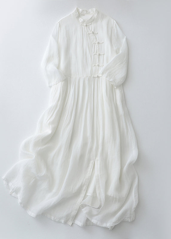 Purple Chinese Button Side Open Cotton Dresses Summer