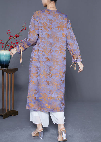 Purple Chinese Button Tassel Jacquard Silk Long Dresses Spring