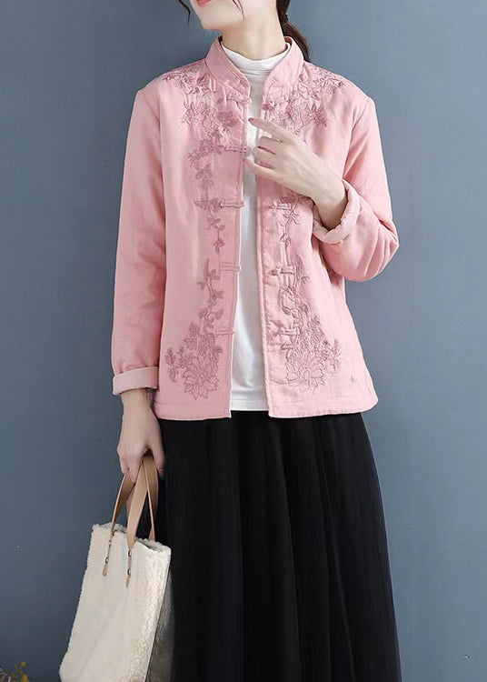 Purple Embroidered Oriental Button Fine Cotton Filled Coats Spring