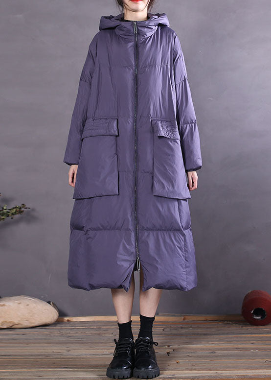 Purple Hooded Duck Down Coat Winter