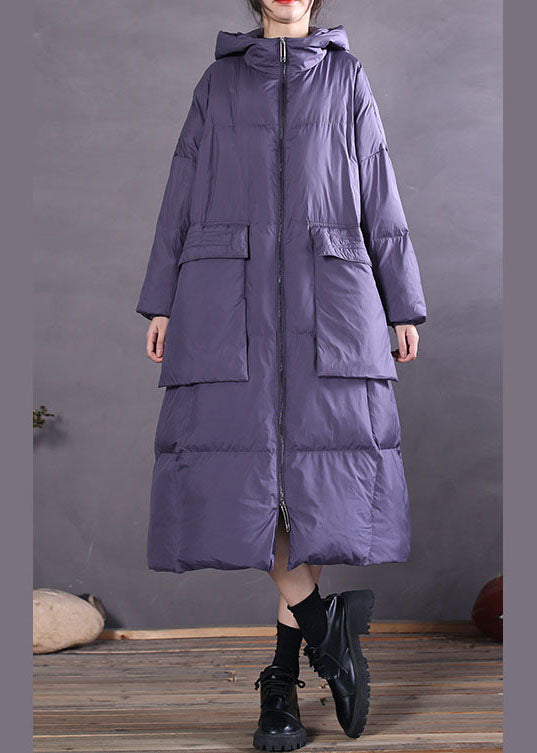 Purple Hooded Duck Down Coat Winter