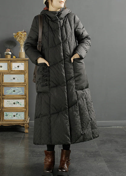 Purple Hooded Pockets Jacquard Duck Down Puffer Coats Winter