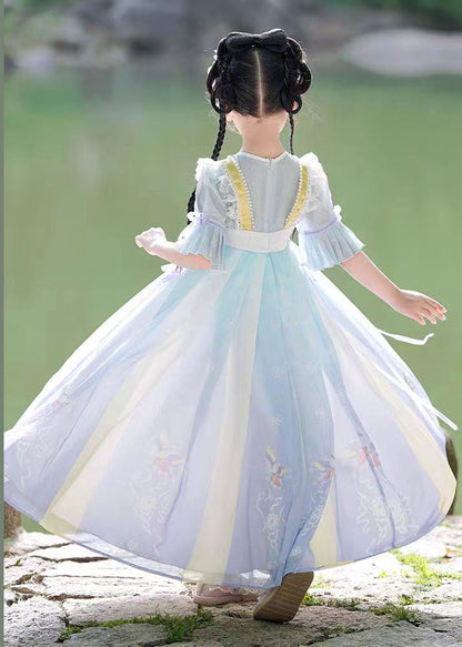 Purple Ruffled Embroideried Patchwork Chiffon Kids Dress Summer