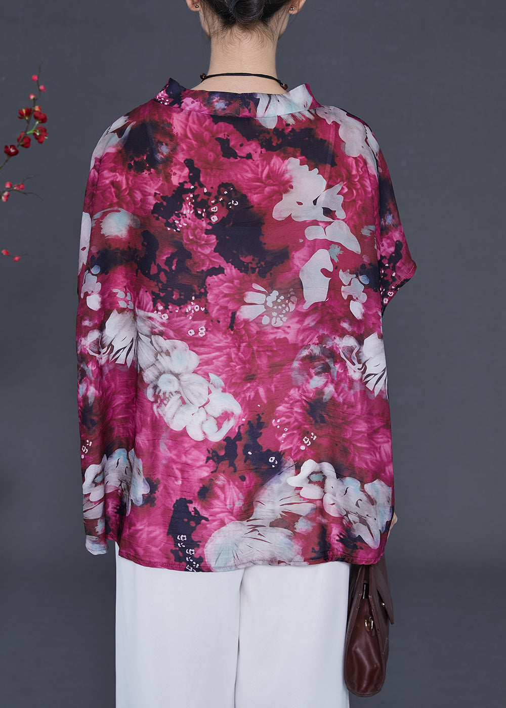 Purple Stand Collar Print Chiffon Tank Tops Summer