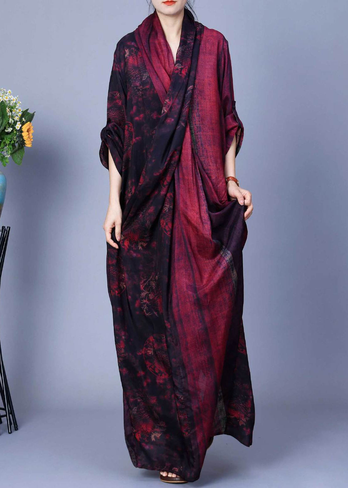 Red Asymmetrical Back Side Open Silk Cotton Dress Spring