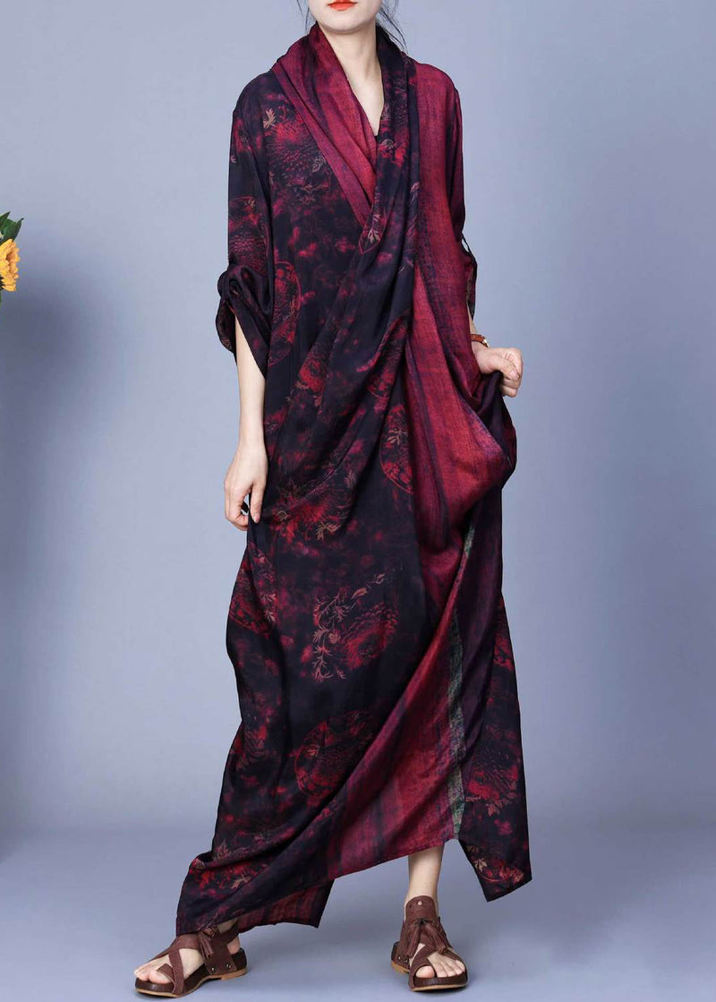 Red Asymmetrical Back Side Open Silk Cotton Dress Spring