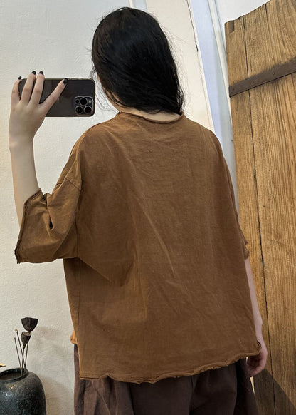Red Asymmetrical Patchwork Cotton T Shirt Tops Summer