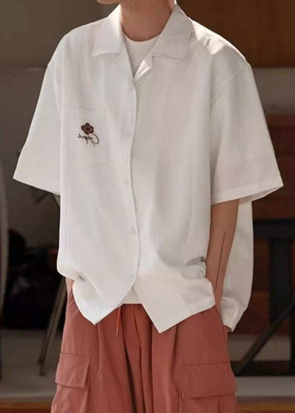 Red Button Cotton Shirts Peter Pan Collar Summer