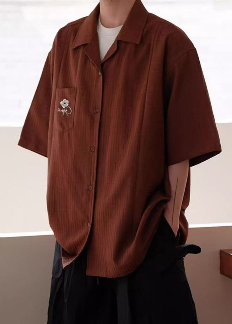 Red Button Cotton Shirts Peter Pan Collar Summer