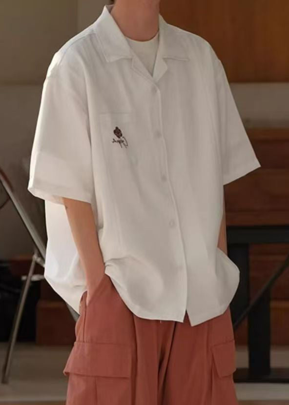 Red Button Cotton Shirts Peter Pan Collar Summer