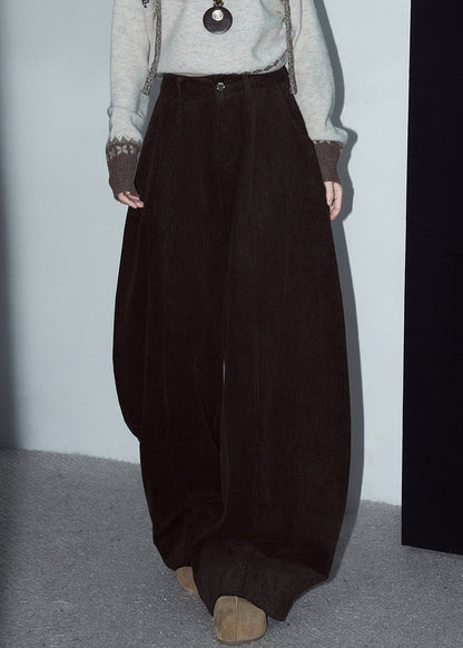 Red Button Warm Fleece Corduroy Wide Leg Pants Winter