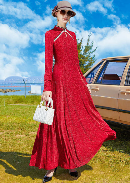 Red Mandarin Collar Exra Large Hem Holiday Dress Spring