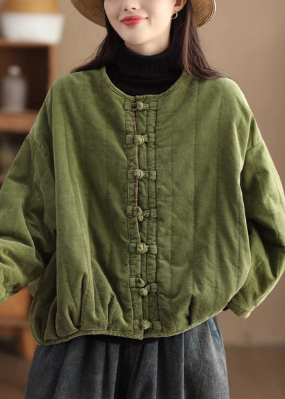 Red O Neck Chinese Button Corduroy Fine Cotton Filled Jacket Winter