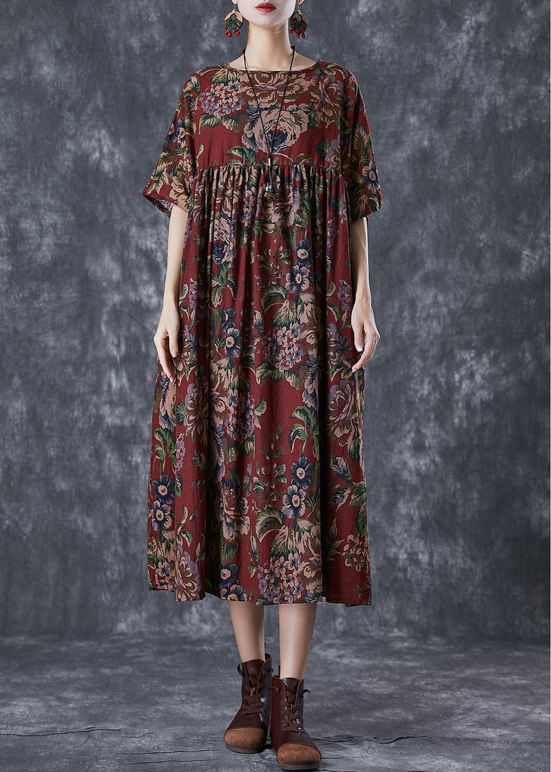 Red Oversized Print Cotton Maxi Dresses Summer