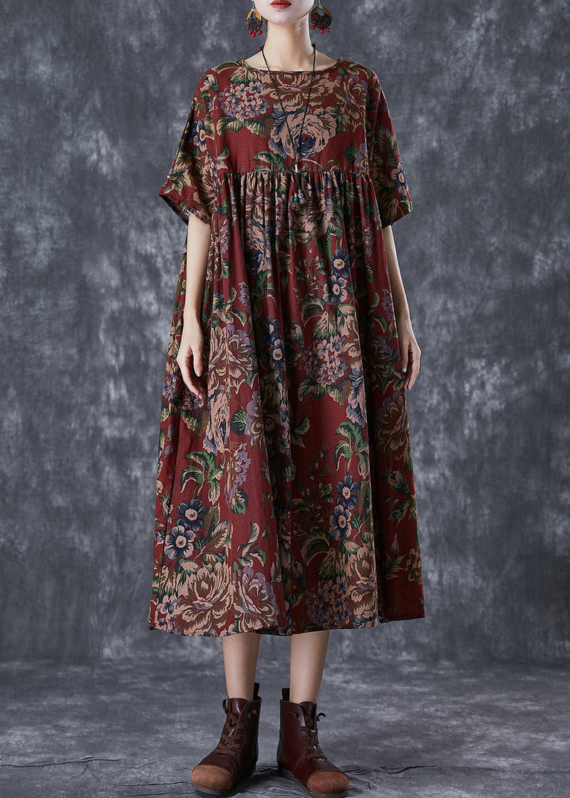 Red Oversized Print Cotton Maxi Dresses Summer
