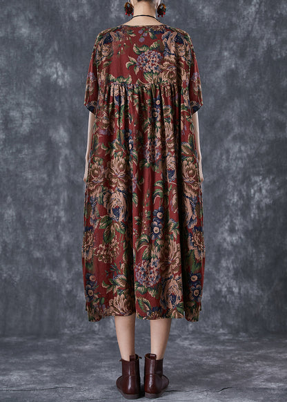 Red Oversized Print Cotton Maxi Dresses Summer