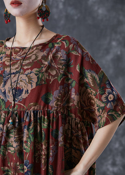 Red Oversized Print Cotton Maxi Dresses Summer