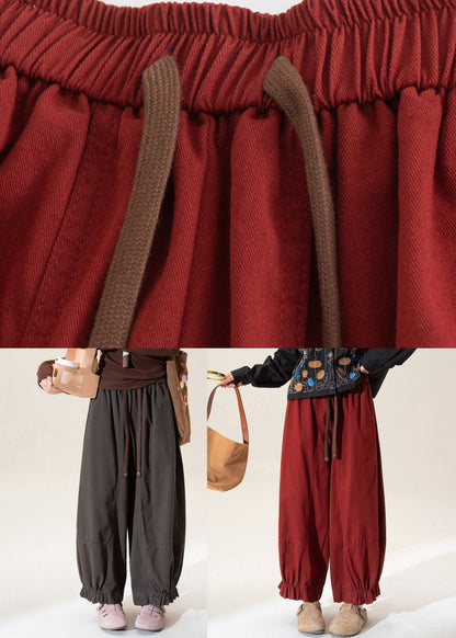 Red Ruffled Patchwork Straight Pants