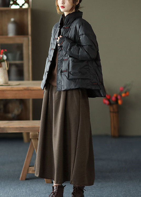 Red Stand Collar Button Pockets Low High Design Winter Down Coat