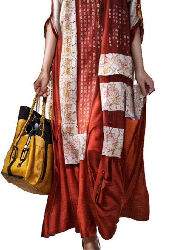 Red Stand Collar Chinese Button Silk Robe Dresses Summer