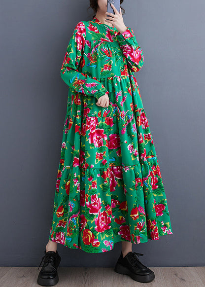 Red Stand Collar Patchwork Wrinkled Maxi Dresses Long Sleeve