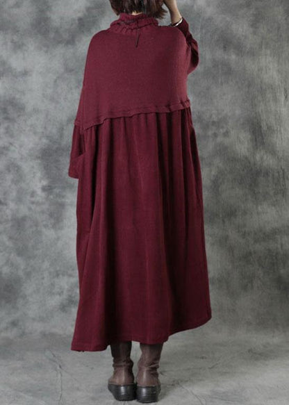 Red Turtleneck Patchwork Winter Knitted Dress