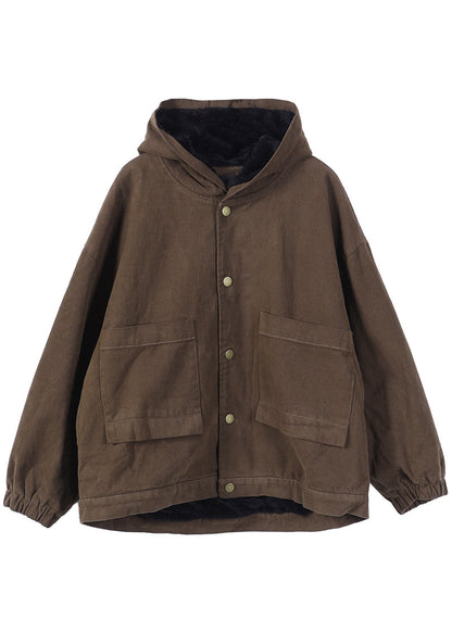 Red Warm Fleece Button Low High Design Hooded Coat Winter