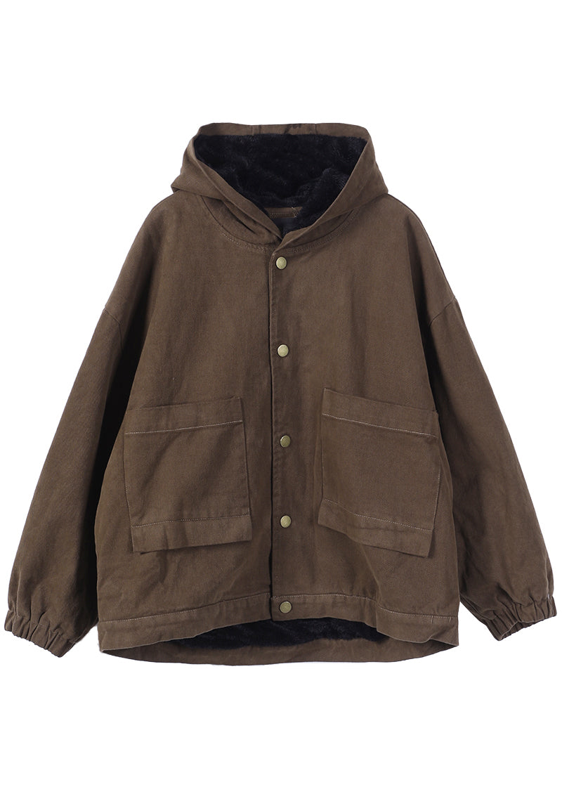 Red Warm Fleece Button Low High Design Hooded Coat Winter