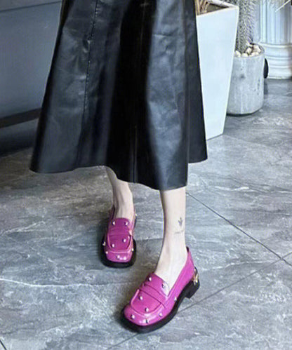 Rose Faux Leather Splicing Diamond Platform Loafers for