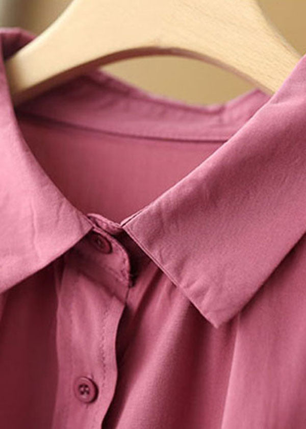 Rose Peter Pan Collar Drawstring Pockets Shirt Top Bracelet Sleeve