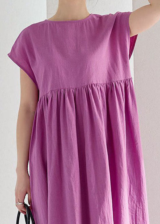 Rose Wrinkled Patchwork Cotton Long Dresses Summer