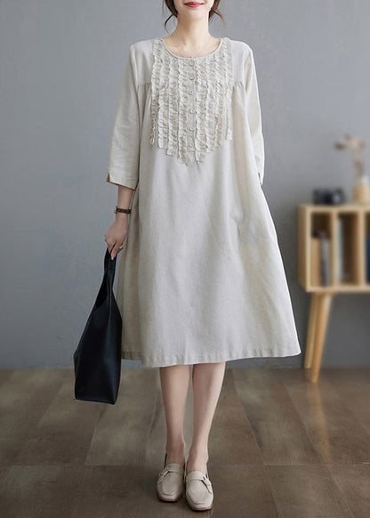 Ruffled Patchwork Linen Maxi Dress Summer