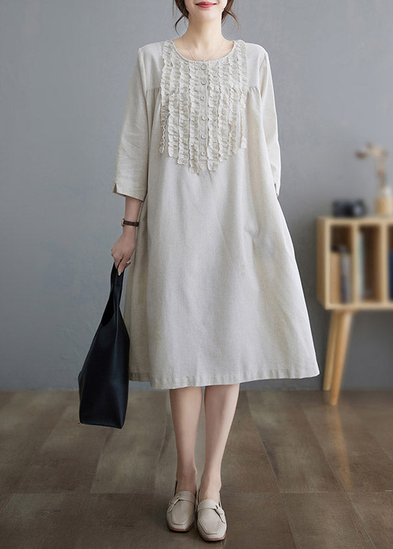 Ruffled Patchwork Linen Maxi Dress Summer