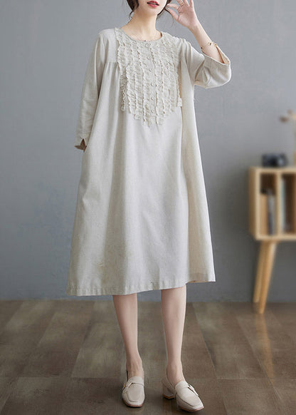 Ruffled Patchwork Linen Maxi Dress Summer