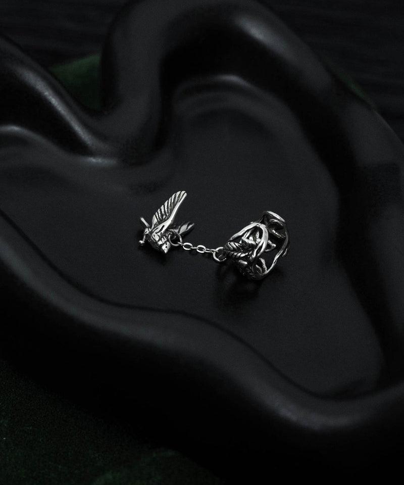 Silk Sterling Silver Leaf Flying Bird Tassel Drop Earrings