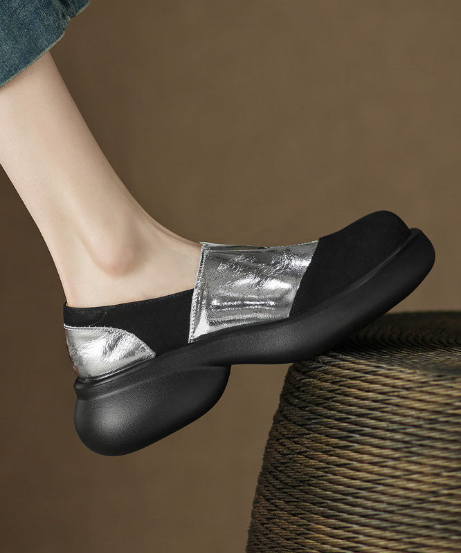 Splicing Platform Flat Shoes for Silver Faux Leather