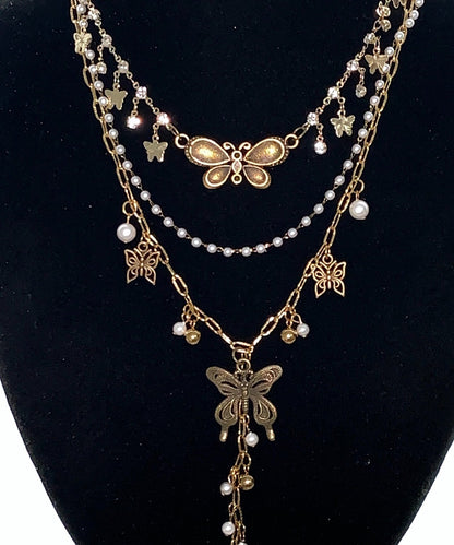 Stainless Steel Butterfly Multi-layer Pendant Necklace