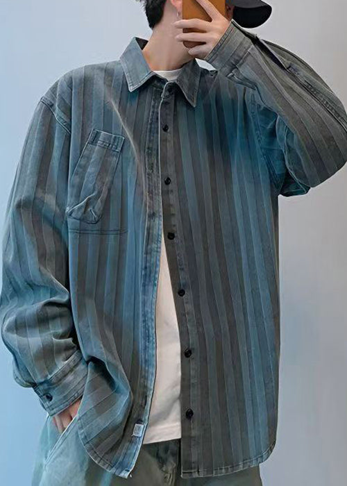 Striped Peter Pan Collar Button Denim Shirts Spring