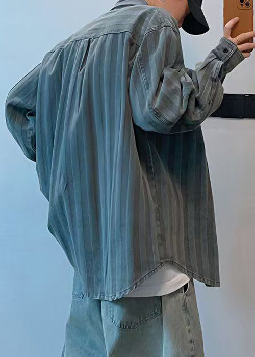 Striped Peter Pan Collar Button Denim Shirts Spring