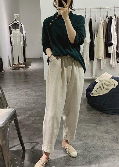 Vintage Tea Green Oversized Cotton Top Spring
