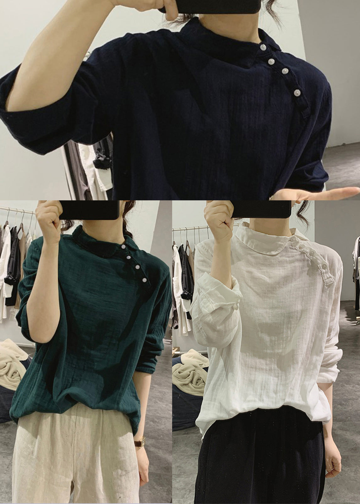 Vintage Tea Green Oversized Cotton Top Spring