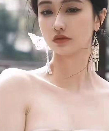 White Alloy Tassel Holiday Drop Earrings