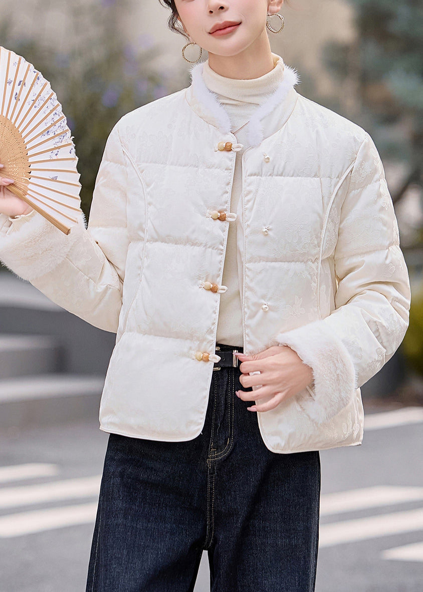 White Chinese Button Patchwork Mink Hair Duck Down Winter Coats