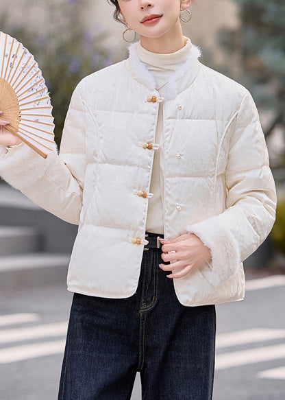 White Chinese Button Patchwork Mink Hair Duck Down Winter Coats