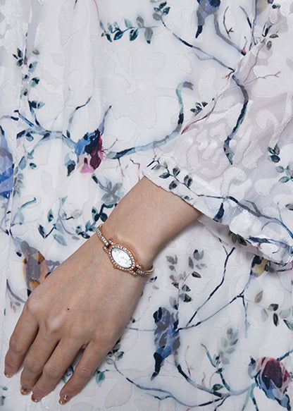 White Chinese Button Print Silk Velvet Dress Spring