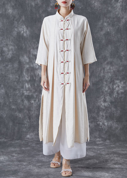 White Chinese Button Side Open Cotton Trench Bracelet Sleeve