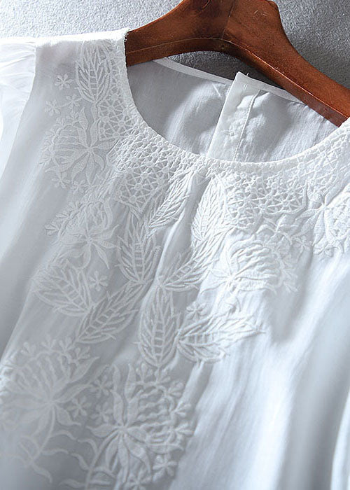 White Embroidered Chiffon Shirt Tops Summer
